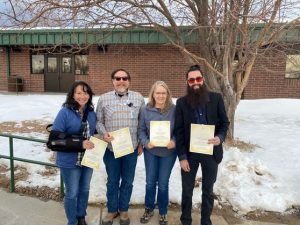 Nathan, supervisor and Craig's Carol Huserick receive Spirit Award from City of Westminster for organizing pottery class for Craig patients.