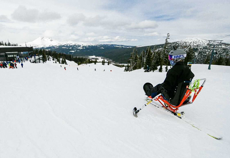 Nick Rietz sit skiing in Oregon