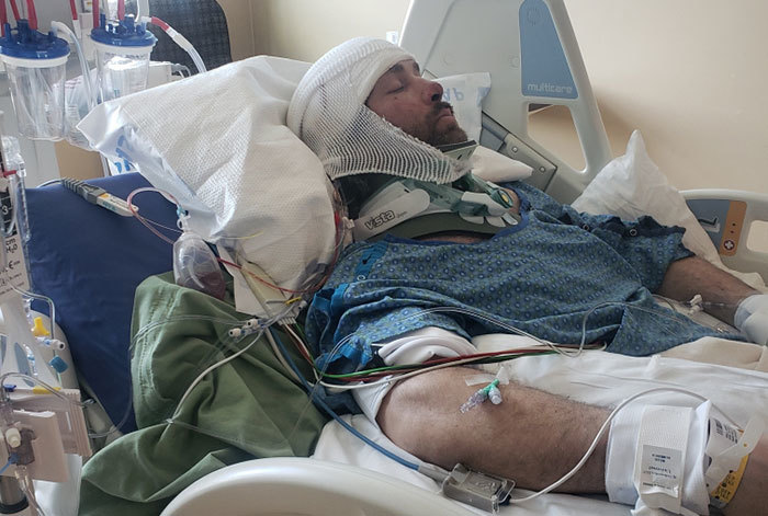 James Hall in hospital bed