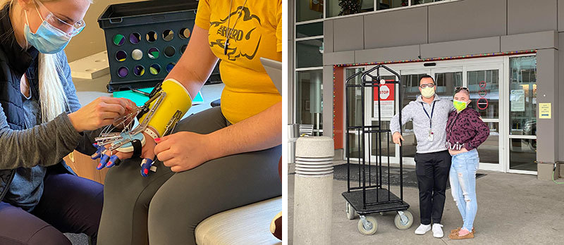 Two photos - one of electrode therapy and one of Megan discharging