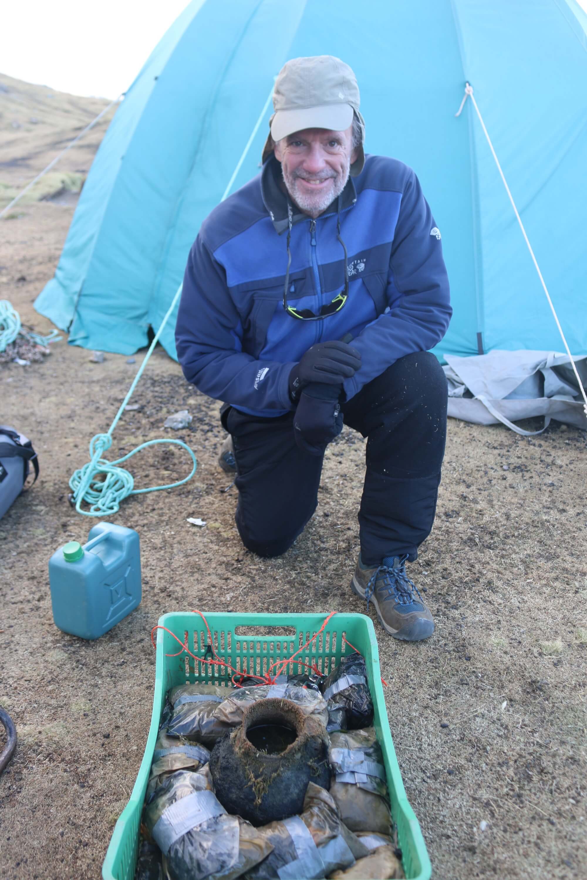George Watson, former Craig Hospital spinal cord injury patient, recovers an ancient native pot from the archeological site where he initially sustained his injured three years prior